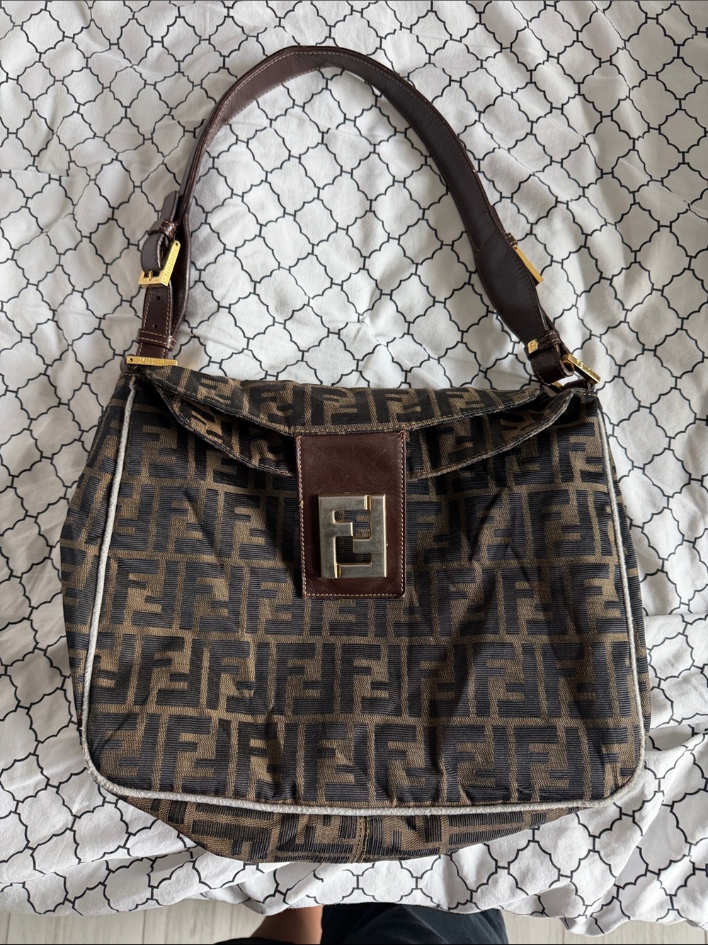 Designer-Pattern Brown Shoulder Bag - Picture 2 of 7